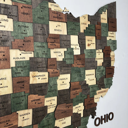 3D Wooden Ohio State Map Wall Art