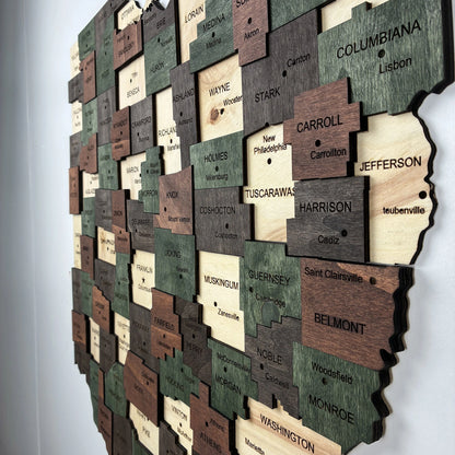 3D Wooden Ohio State Map Wall Art