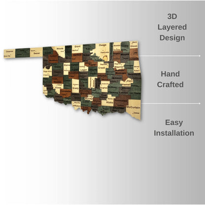 3D Wooden Oklahoma State Map Wall Art