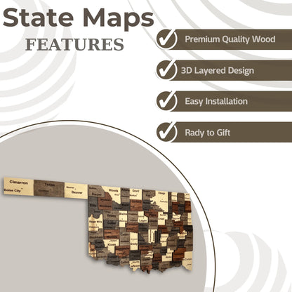 3D Wooden Oklahoma State Map Wall Art