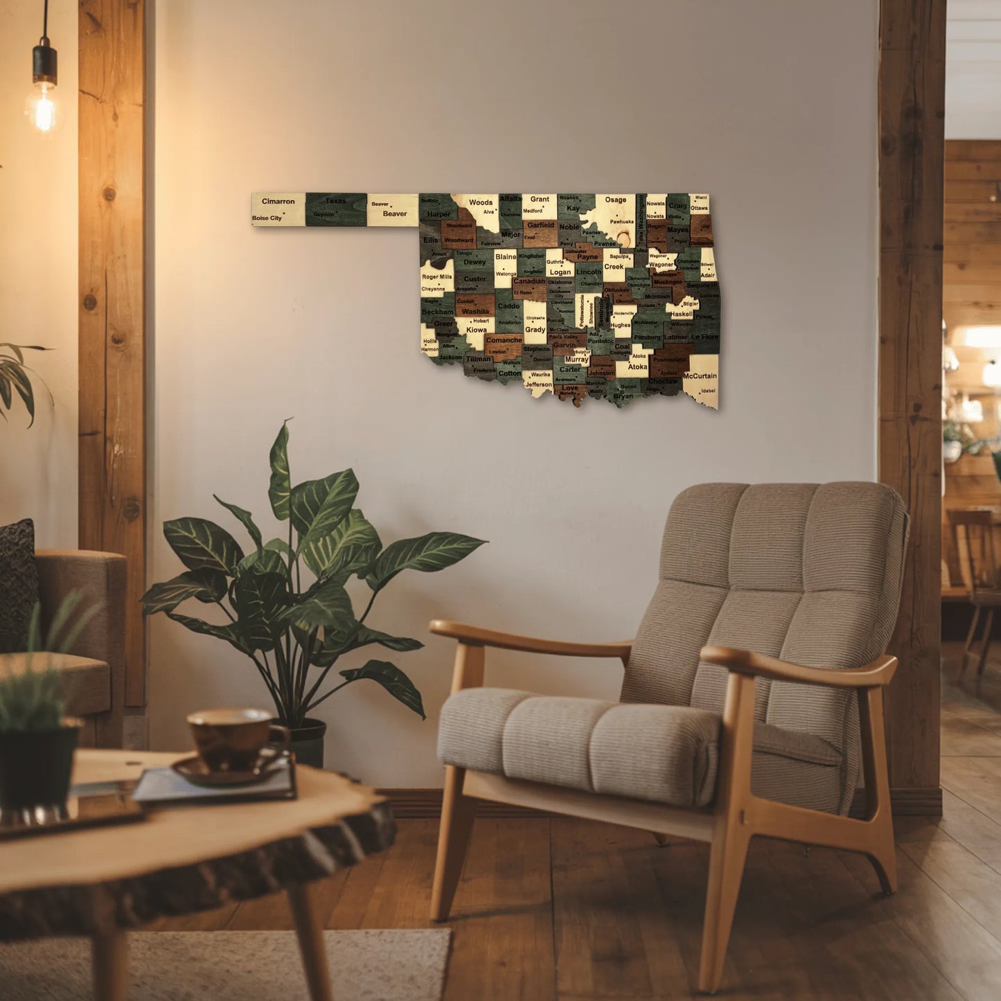 3D Wooden Oklahoma State Map Wall Art