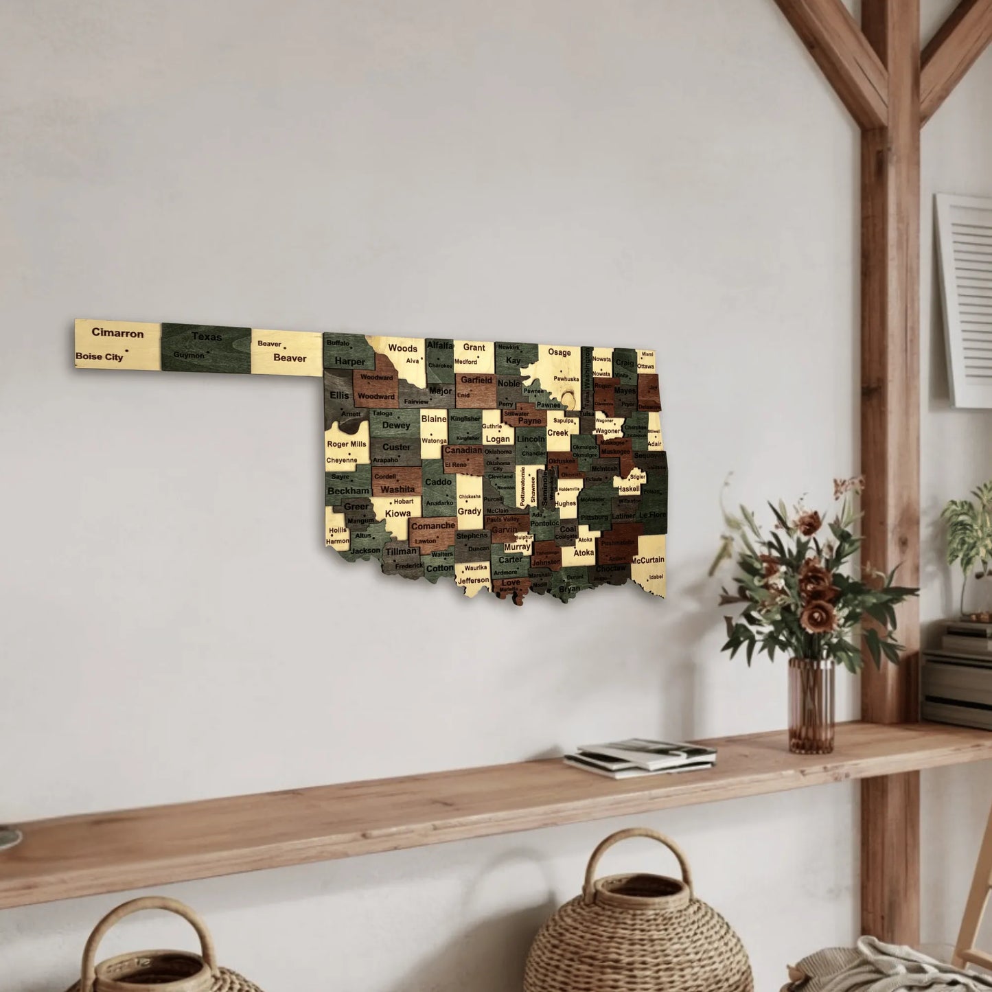 3D Wooden Oklahoma State Map Wall Art