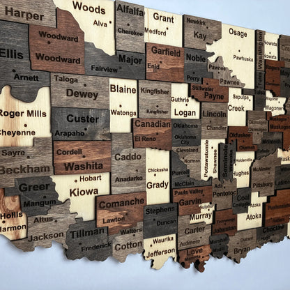 3D Wooden Oklahoma State Map Wall Art