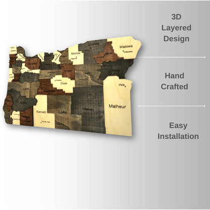 3D Wooden Oregon State Map Wall Art