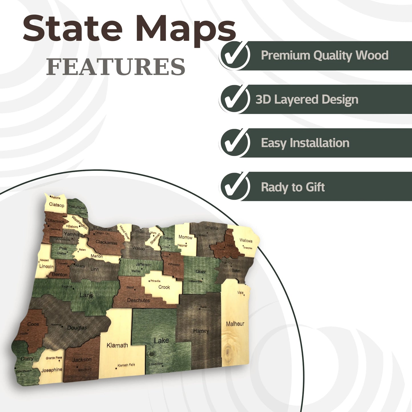 3D Wooden Oregon State Map Wall Art