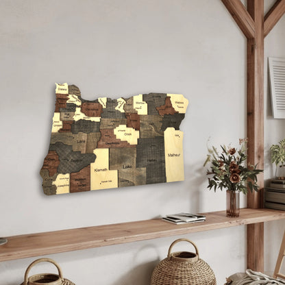 3D Wooden Oregon State Map Wall Art