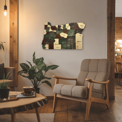 3D Wooden Oregon State Map Wall Art