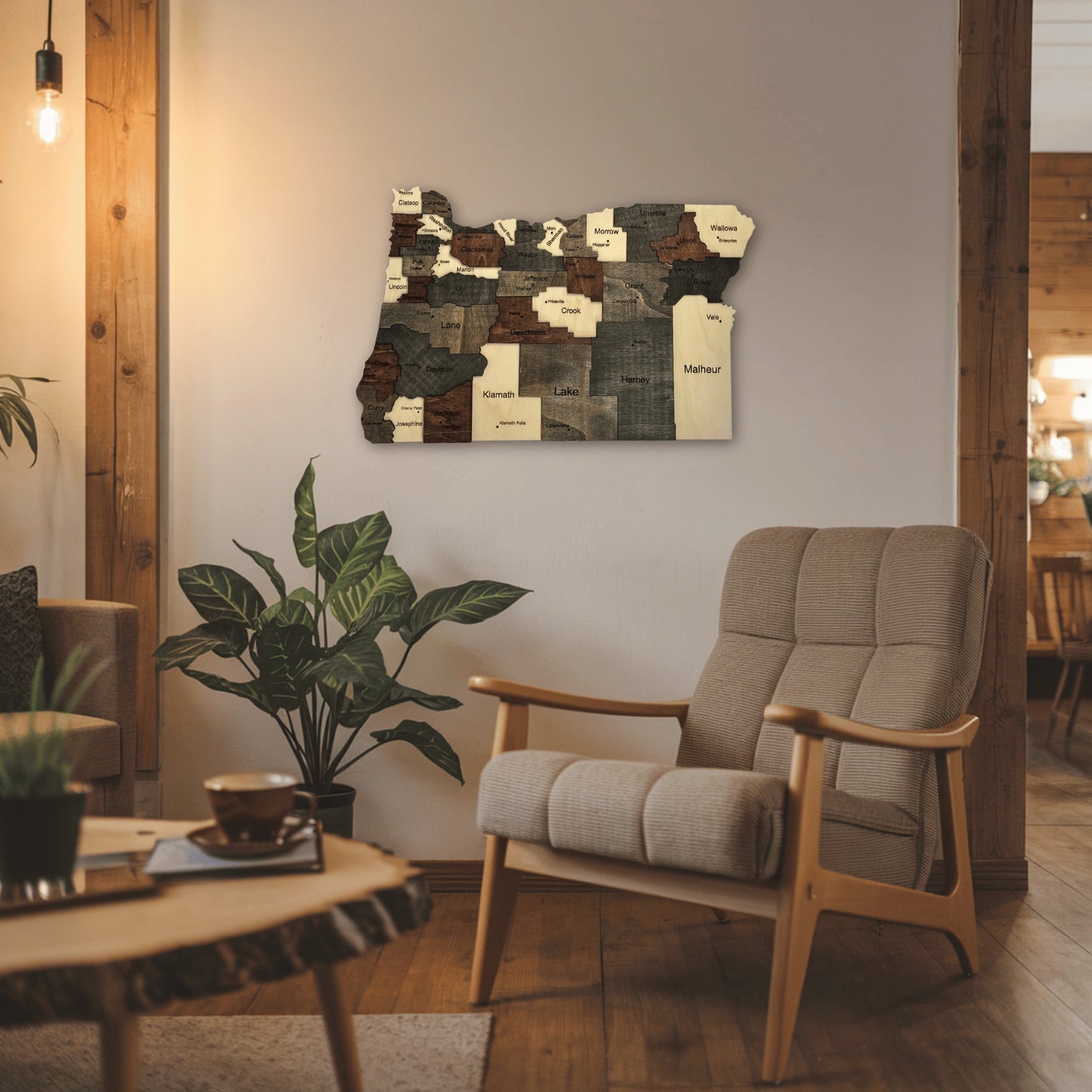 3D Wooden Oregon State Map Wall Art
