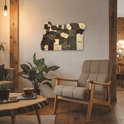 3D Wooden Oregon State Map Wall Art
