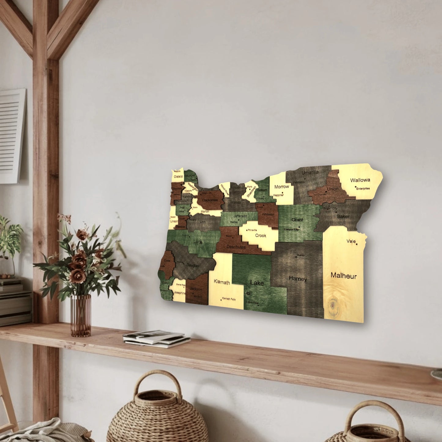 3D Wooden Oregon State Map Wall Art