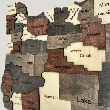 3D Wooden Oregon State Map Wall Art