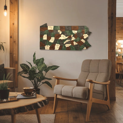 3D Wooden Pennsylvania State Map Wall Art