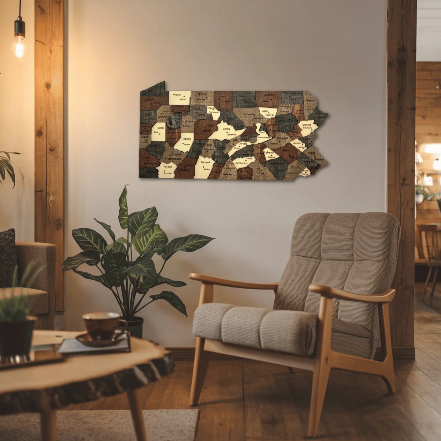 3D Wooden Pennsylvania State Map Wall Art
