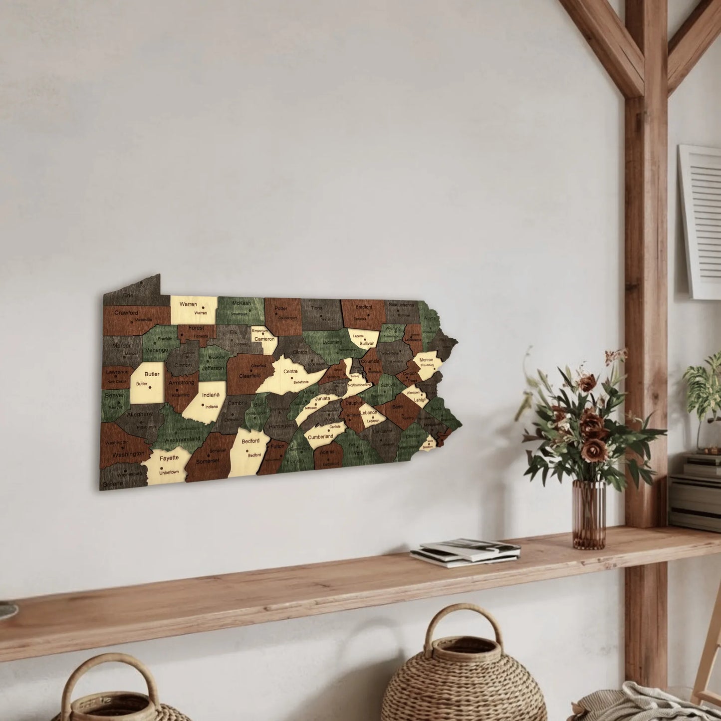 3D Wooden Pennsylvania State Map Wall Art