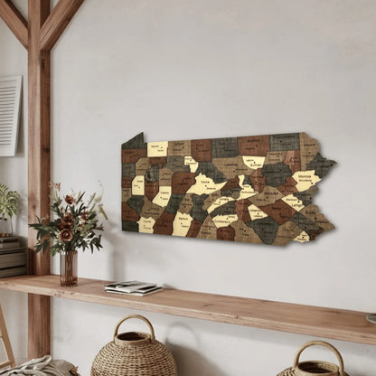 3D Wooden Pennsylvania State Map Wall Art
