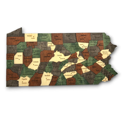 3D Wooden Pennsylvania State Map Wall Art