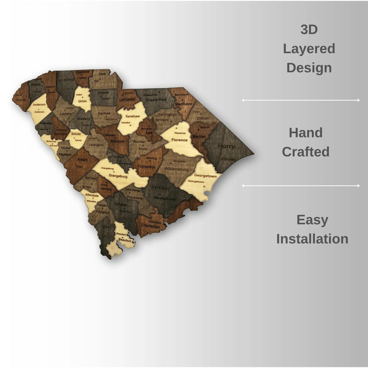 3D Wooden South Carolina State Map Wall Art