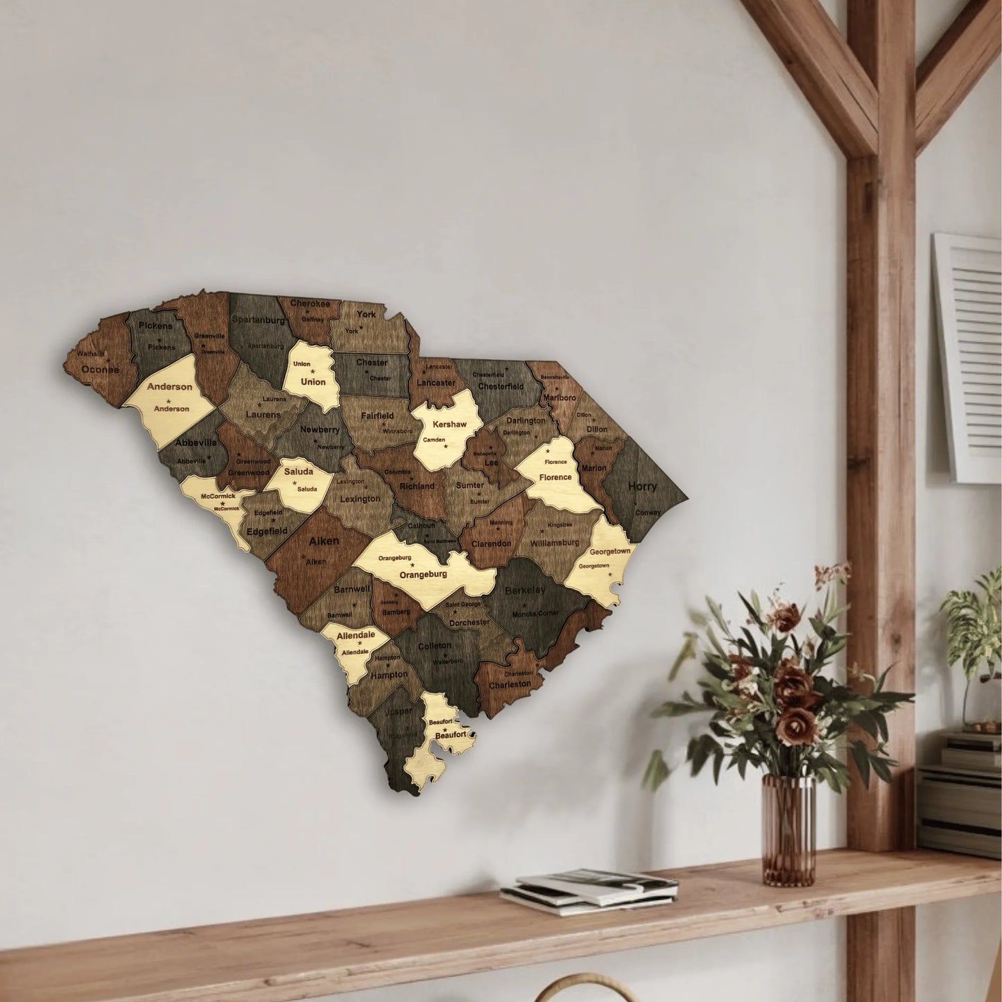 3D Wooden South Carolina State Map Wall Art