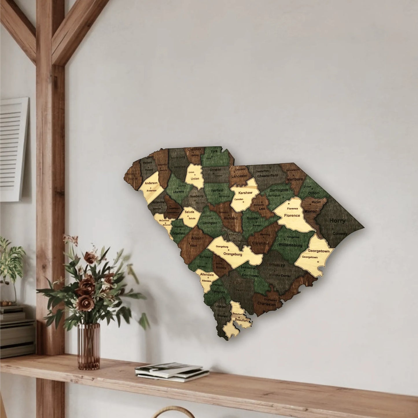 3D Wooden South Carolina State Map Wall Art