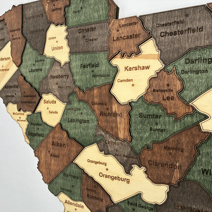 3D Wooden South Carolina State Map Wall Art