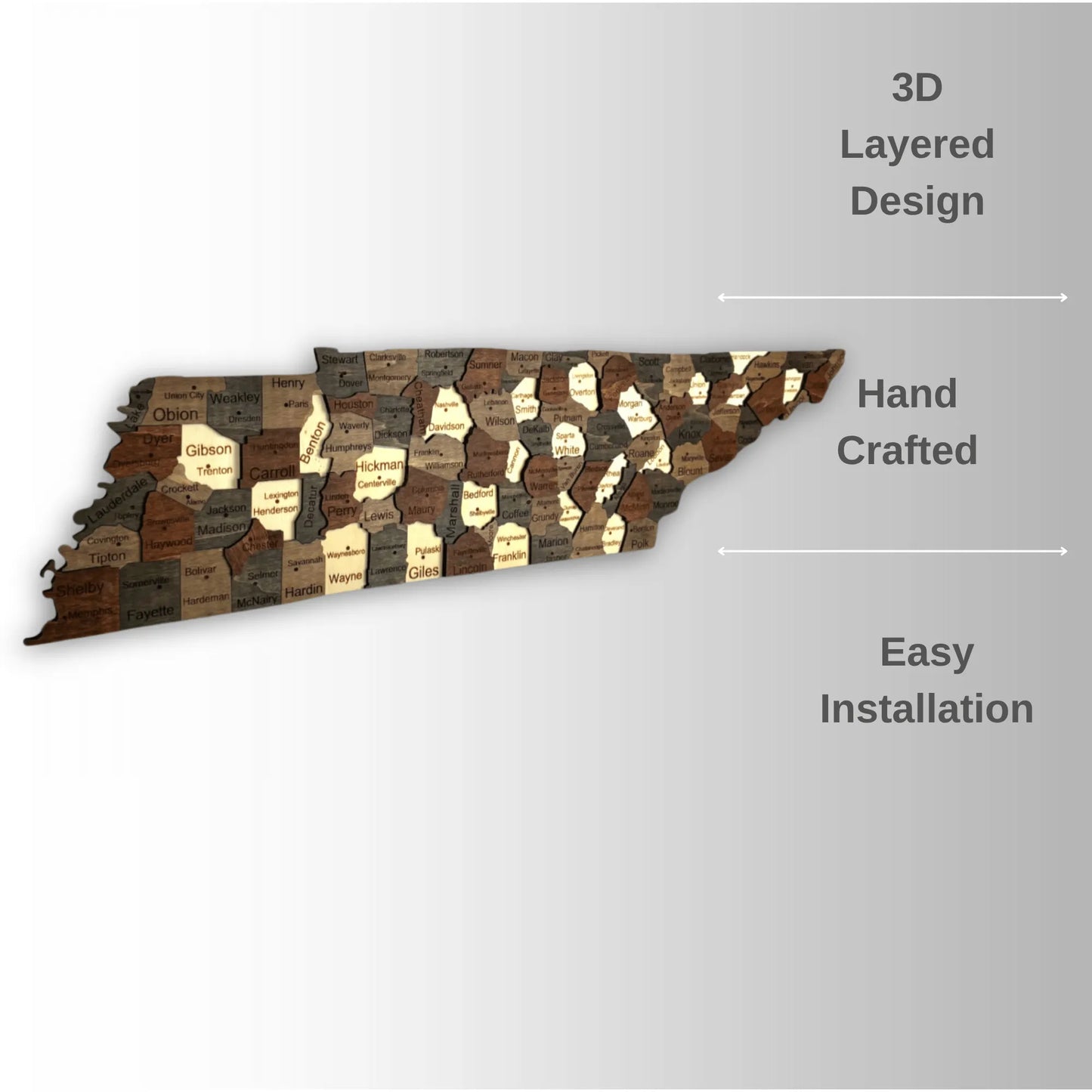 3D Wooden Tennessee State Map Wall Art