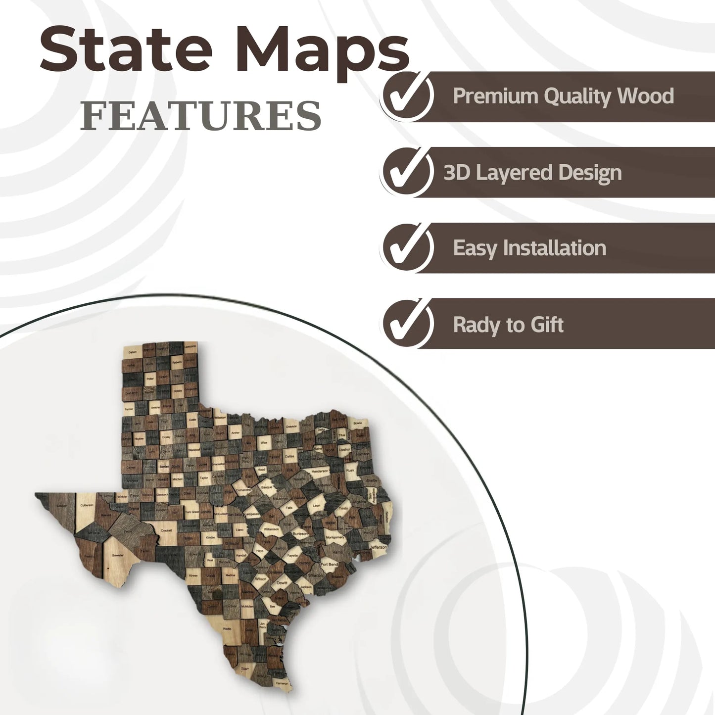 3D Wooden Texas State Map Wall Art