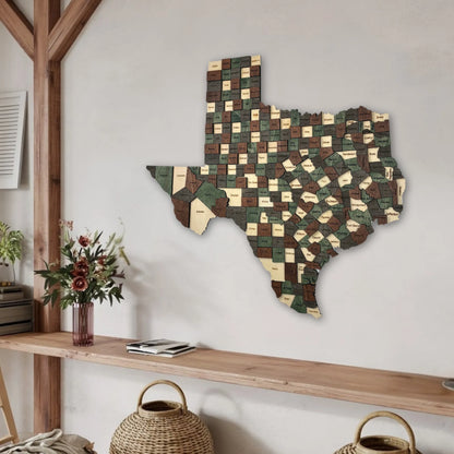 3D Wooden Texas State Map Wall Art
