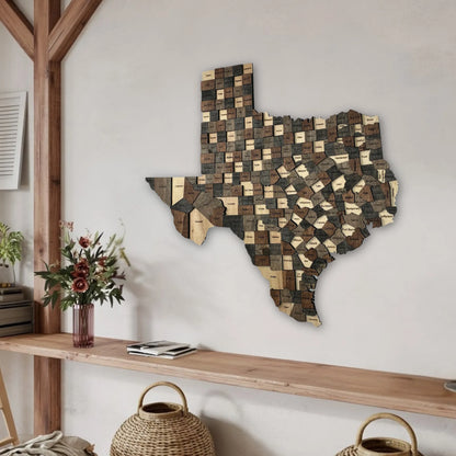 3D Wooden Texas State Map Wall Art