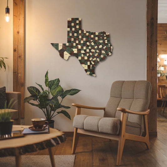 3D Wooden Texas State Map Wall Art – Handcrafted Decor