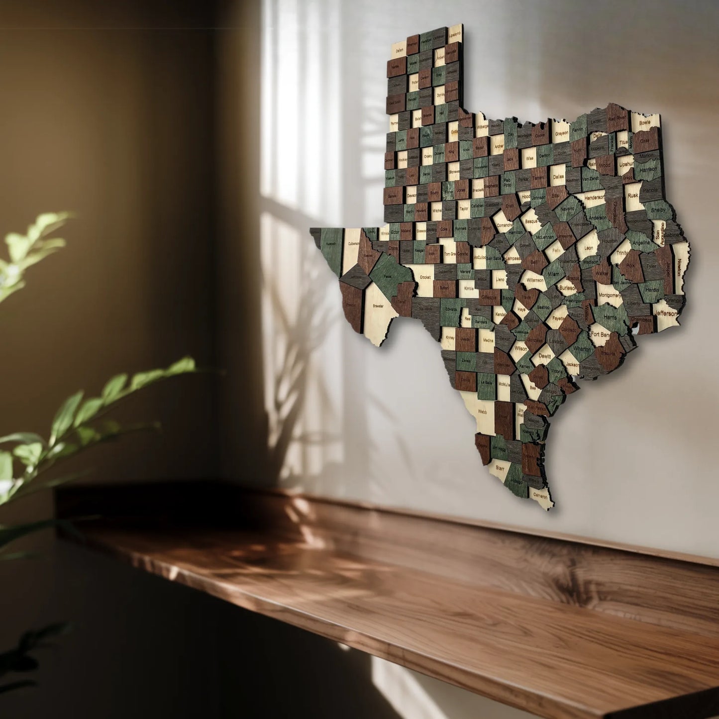 3D Wooden Texas State Map Wall Art