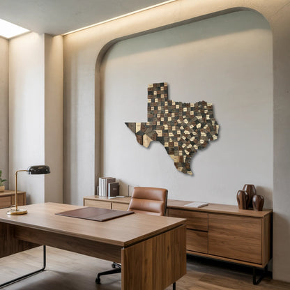3D Wooden Texas State Map Wall Art