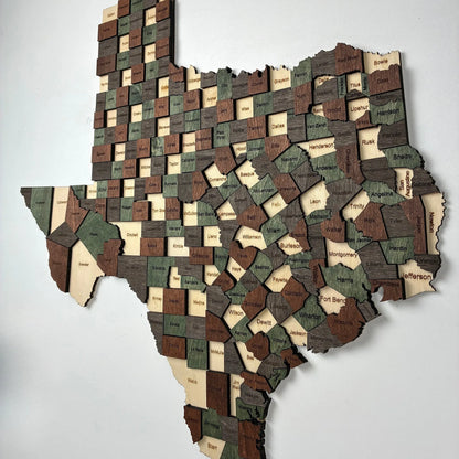 3D Wooden Texas State Map Wall Art