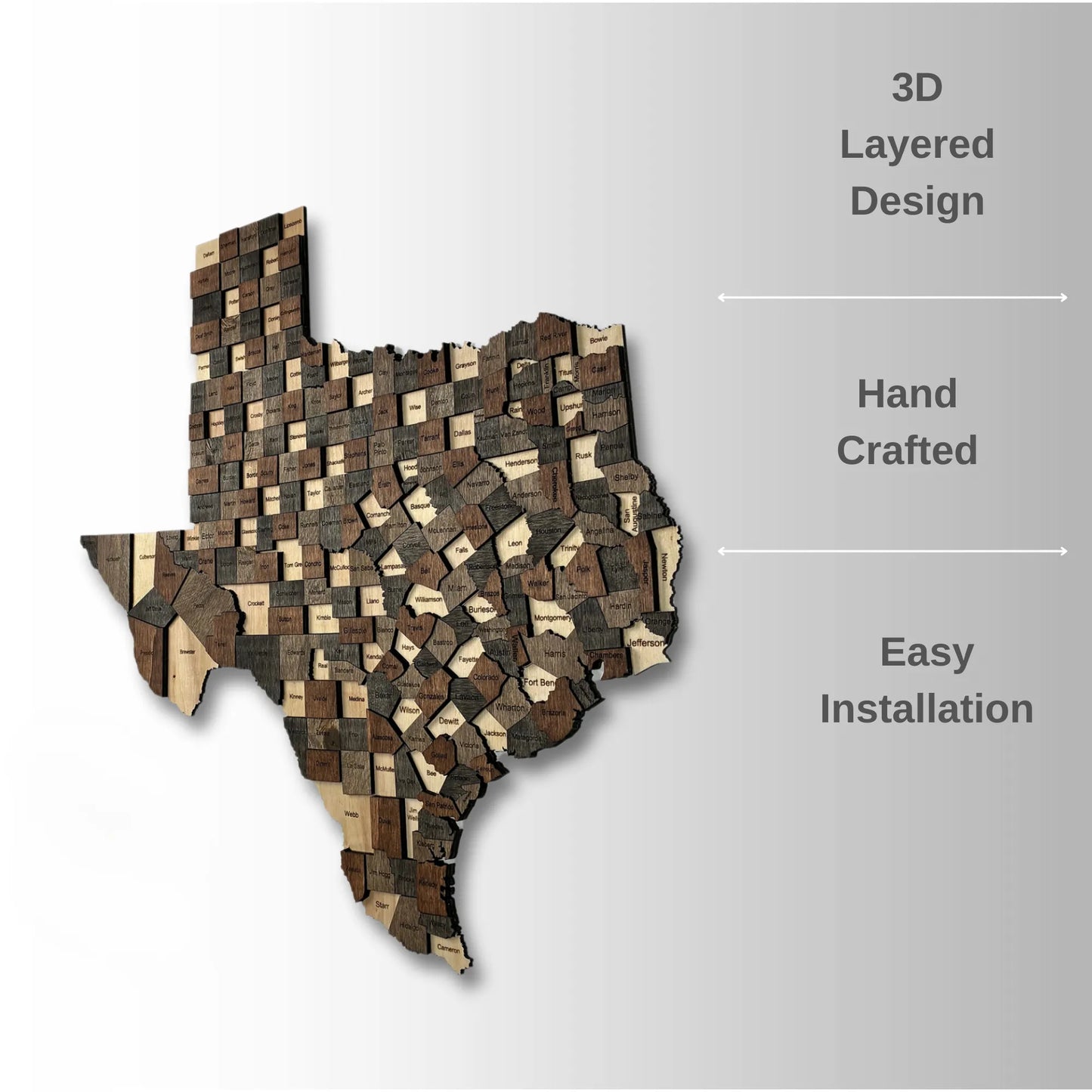 3D Wooden Texas State Map Wall Art