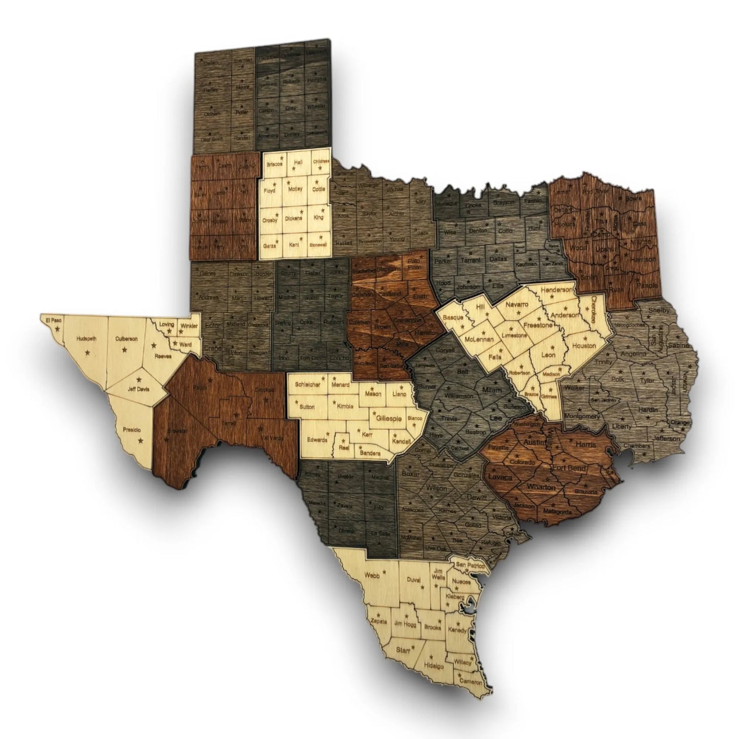 3D Wooden Texas County Map Wall Art