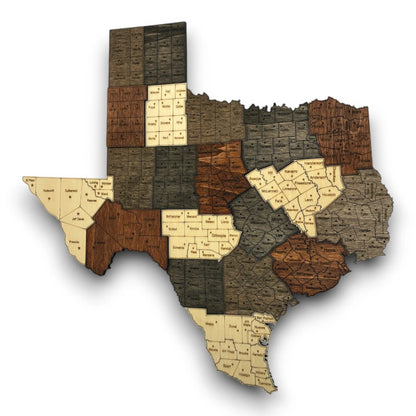 3D Wooden Texas County Map Wall Art