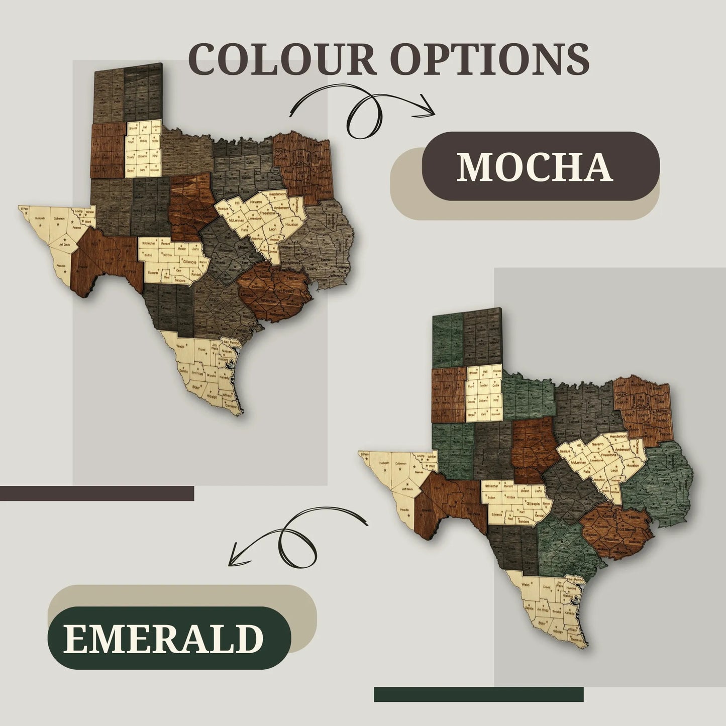 3D Wooden Texas County Map Wall Art