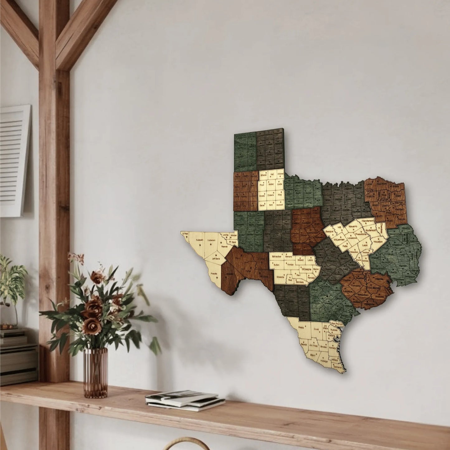 3D Wooden Texas County Map Wall Art