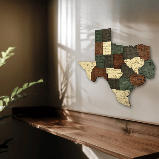 3D Wooden Texas County Map Wall Art