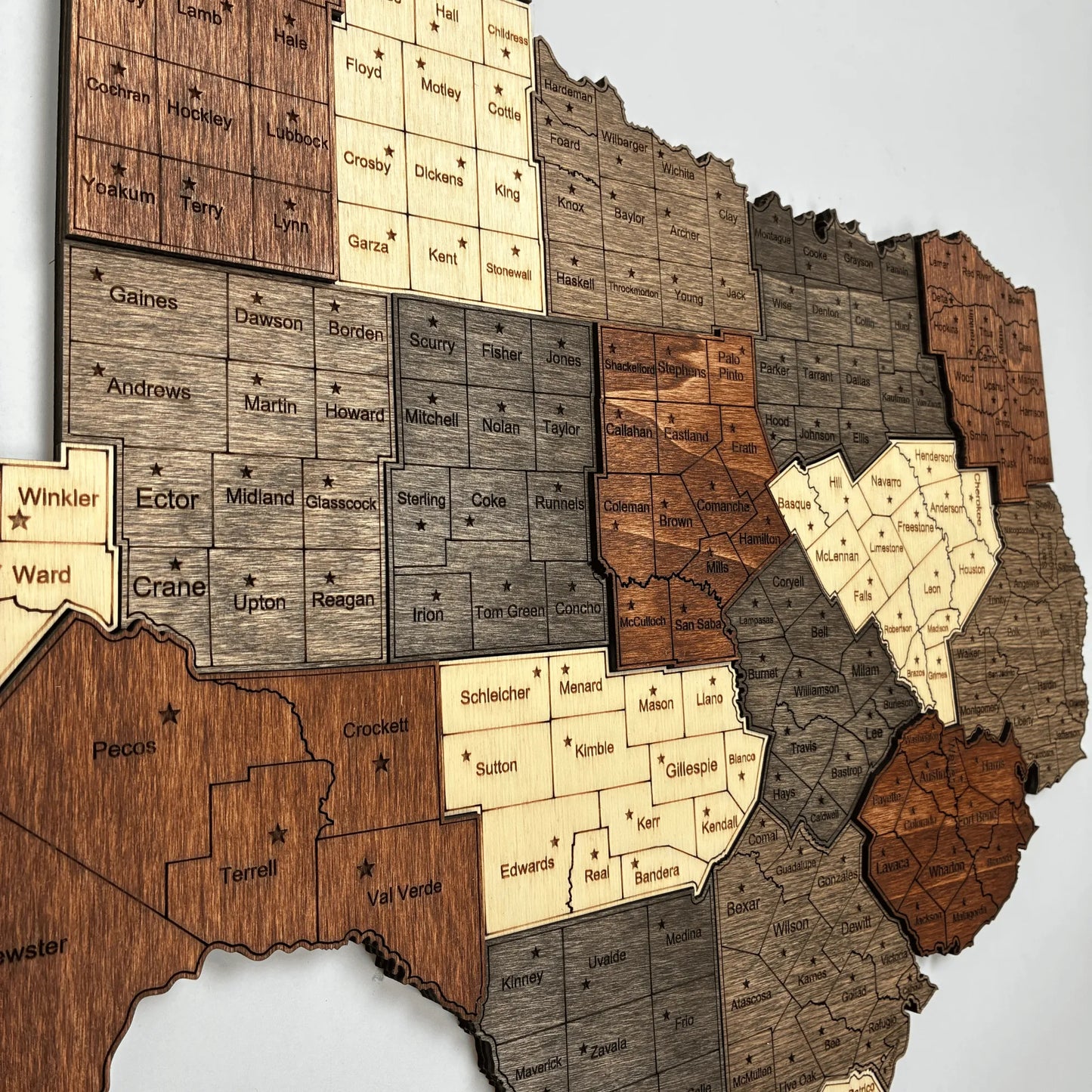 3D Wooden Texas County Map Wall Art
