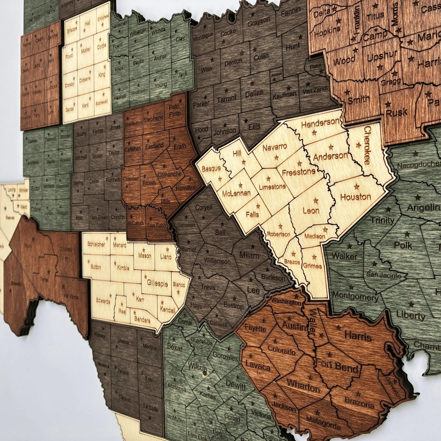3D Wooden Texas County Map Wall Art