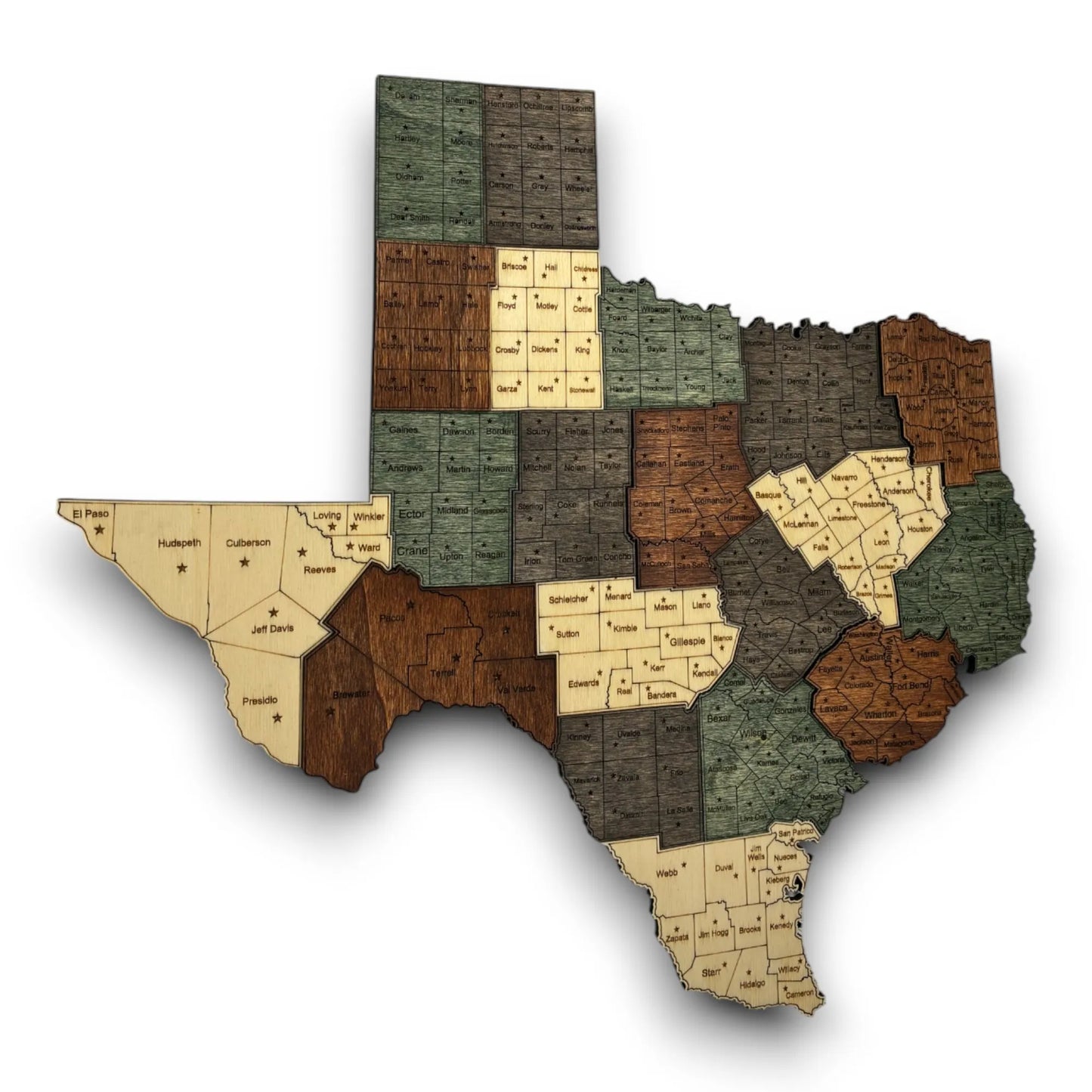 3D Wooden Texas County Map Wall Art