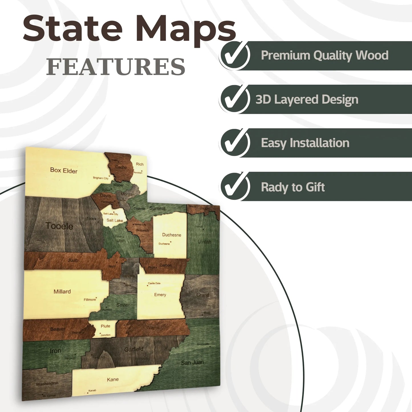 3D Wooden Utah State Map Wall Art