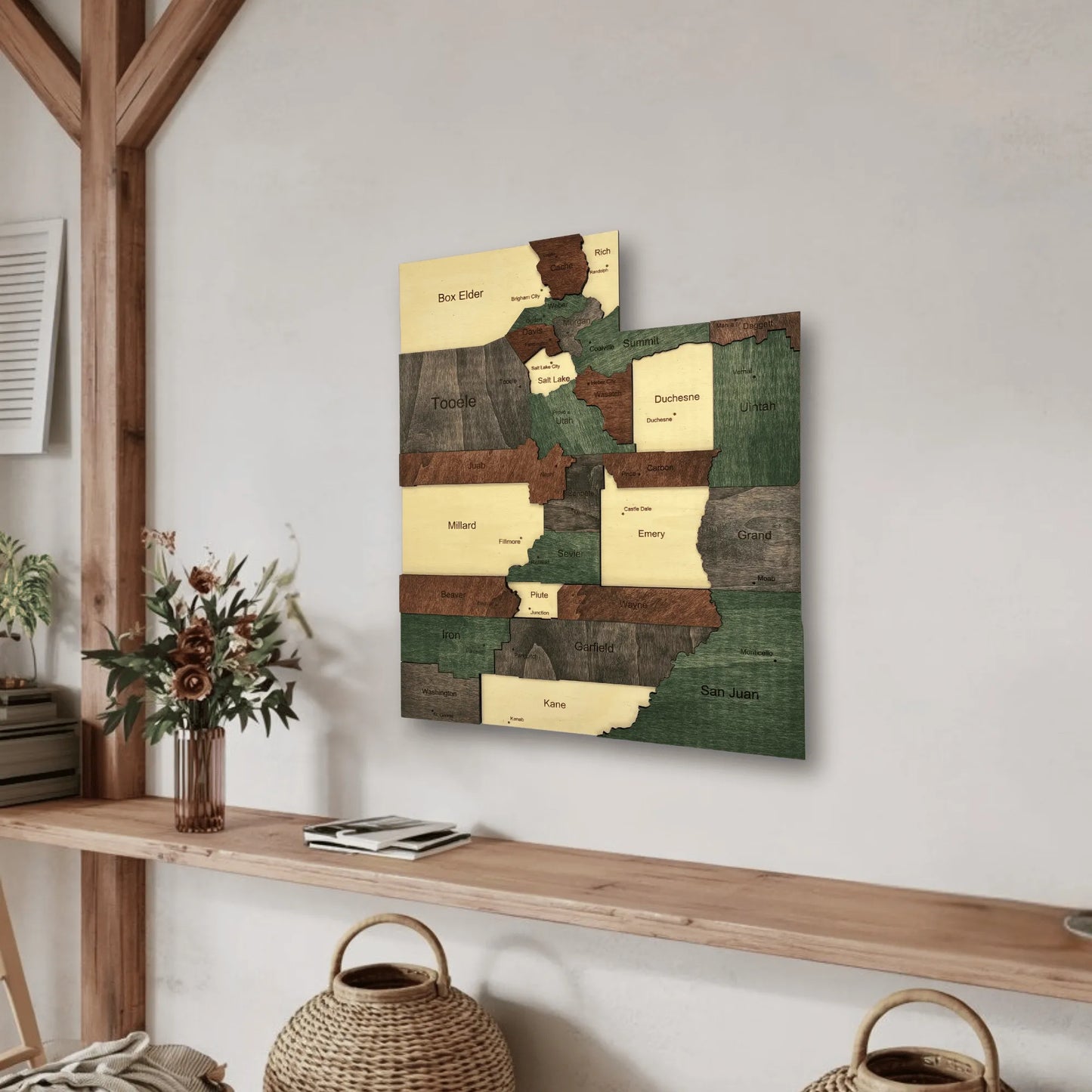 3D Wooden Utah State Map Wall Art
