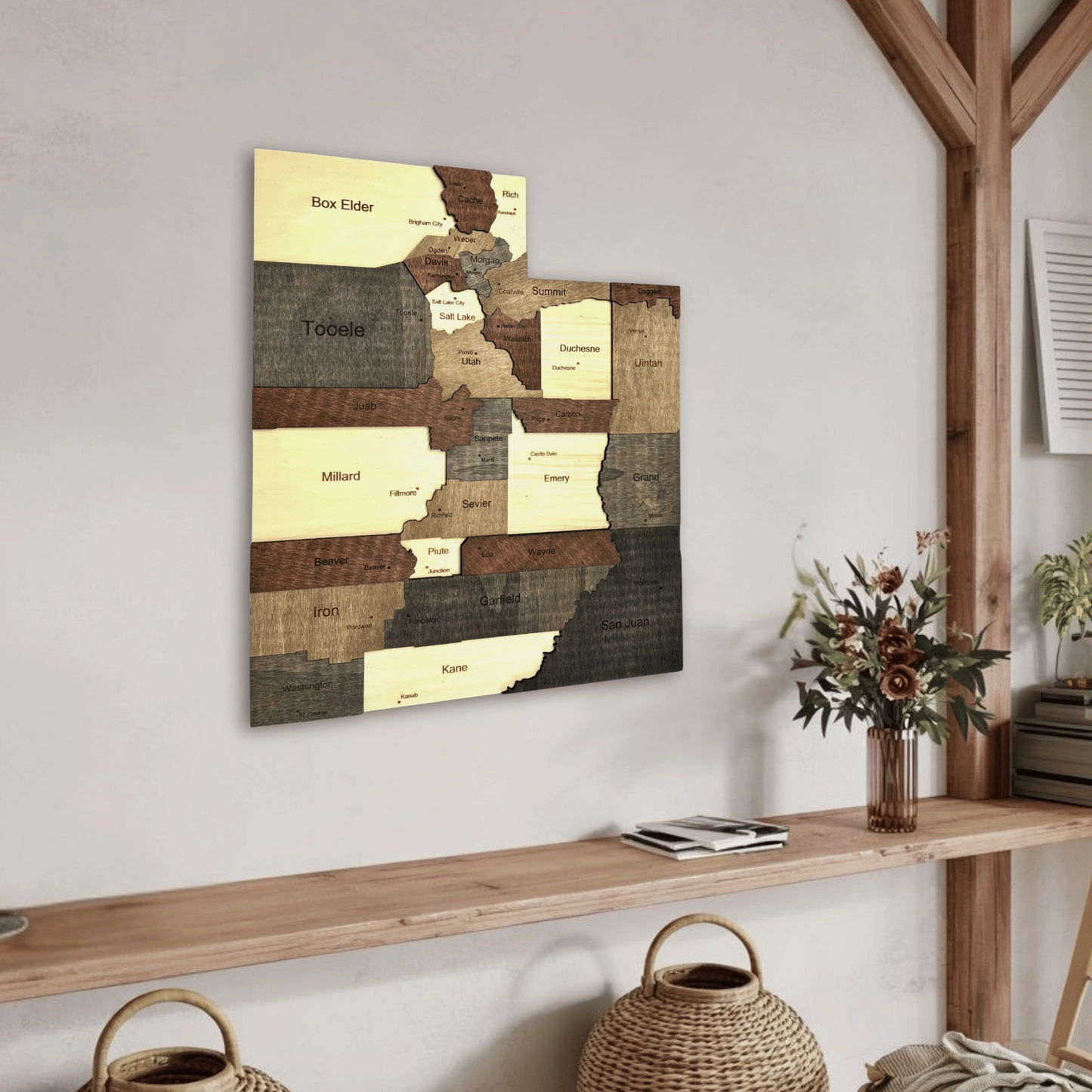 3D Wooden Utah State Map Wall Art