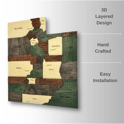 3D Wooden Utah State Map Wall Art