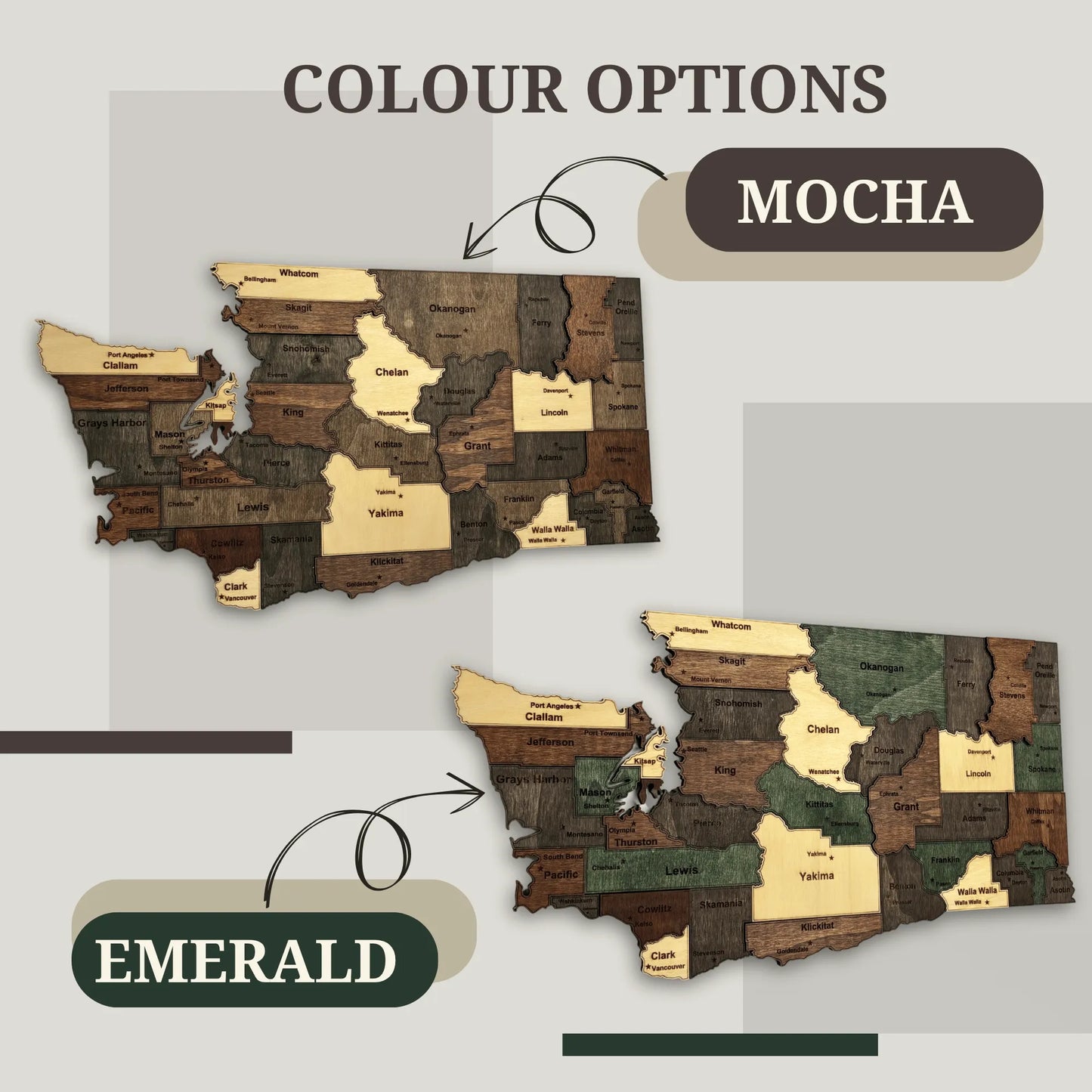 3D Wooden Washington State Map Wall Art