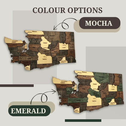 3D Wooden Washington State Map Wall Art