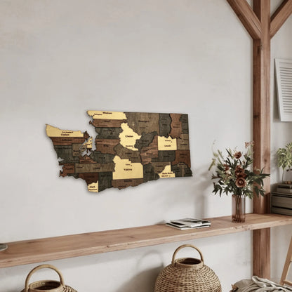 3D Wooden Washington State Map Wall Art