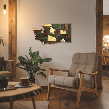 3D Wooden Washington State Map Wall Art
