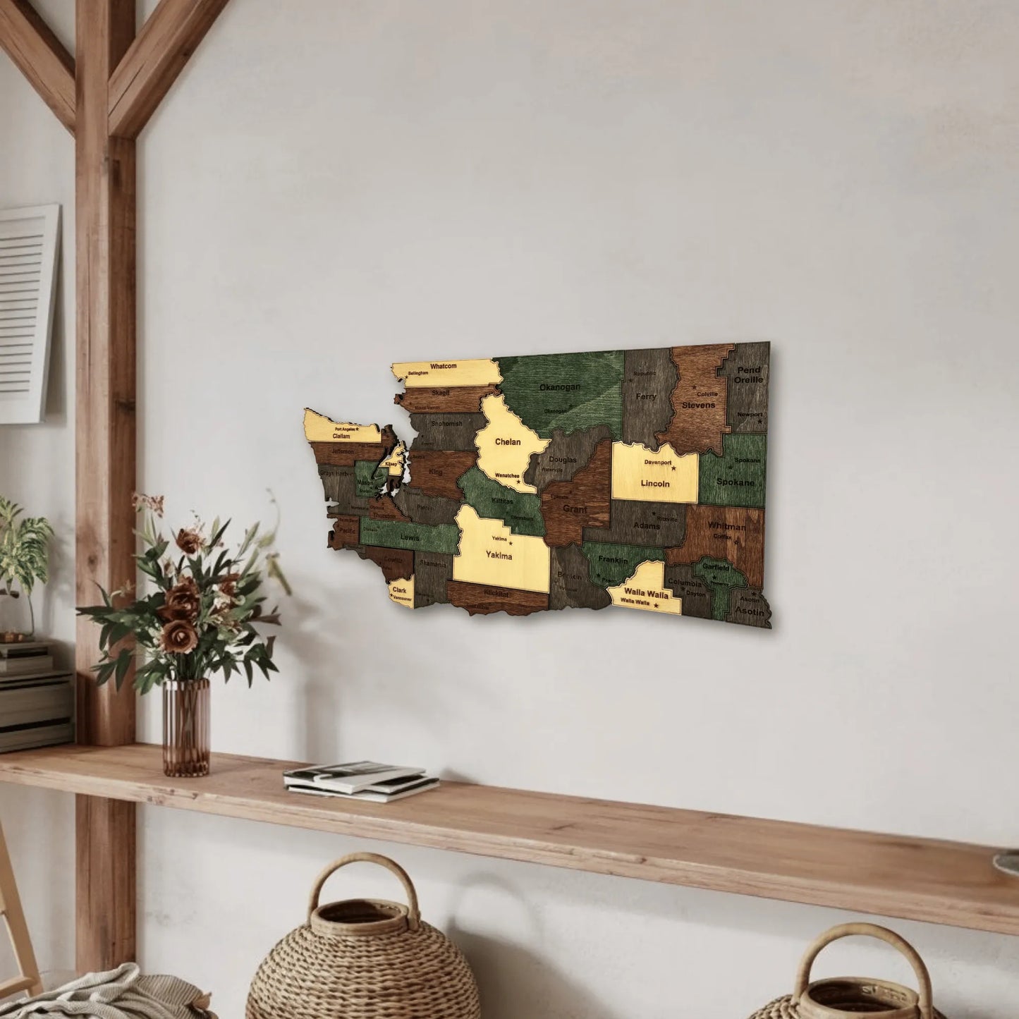 3D Wooden Washington State Map Wall Art